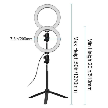 Lampa pierścieniowa 8 cali metalowa pilot selfi stojak [23140000823]